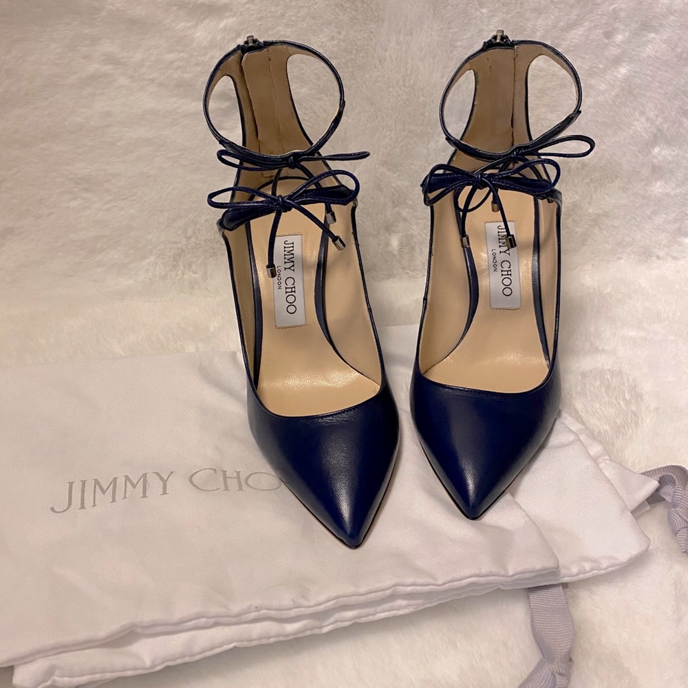 Jimmy Choo Blue Leather Pointy Pump Shoes